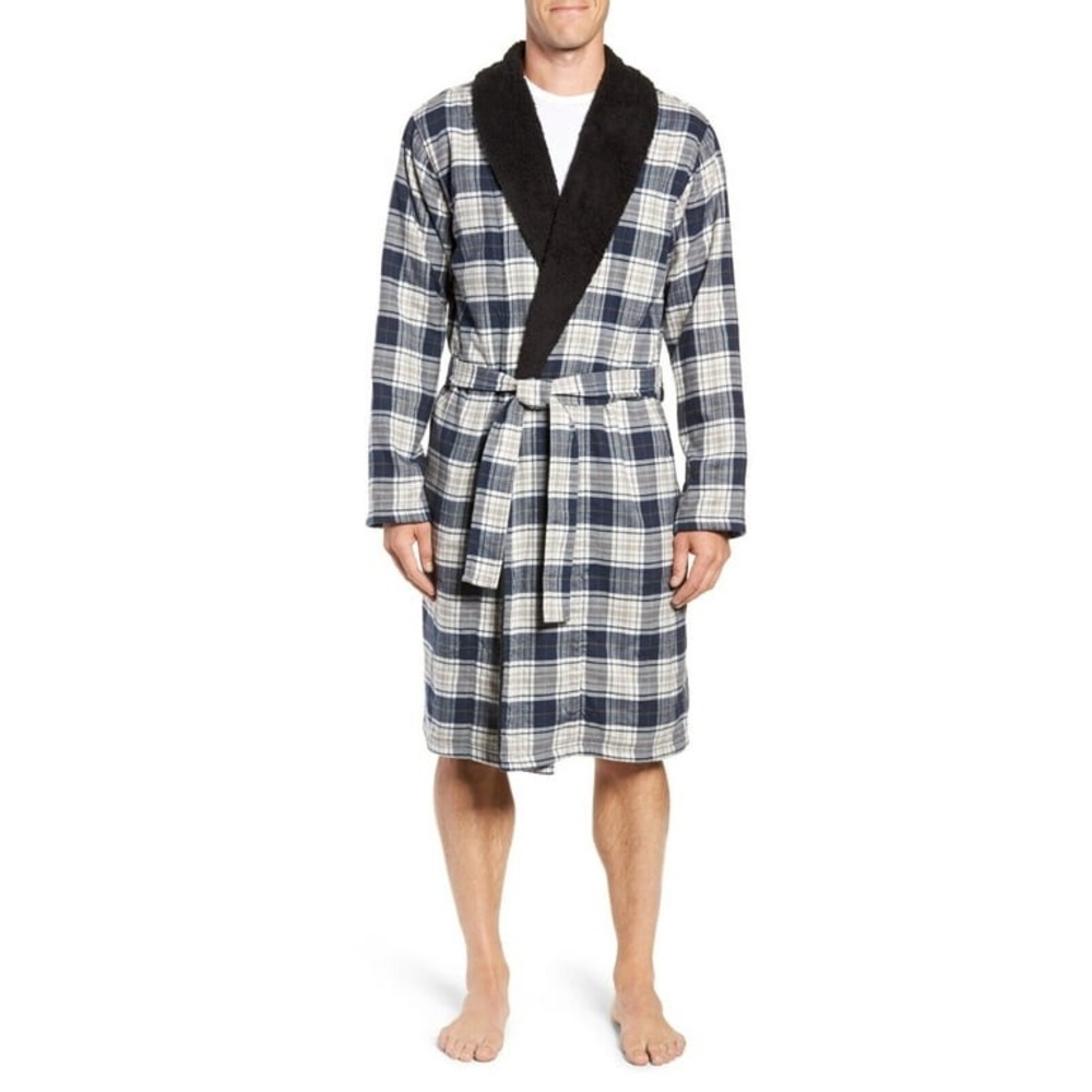 43a. Ugg Men's Kalib Plaid Robe Blue Size Medium/Large MSRP $165